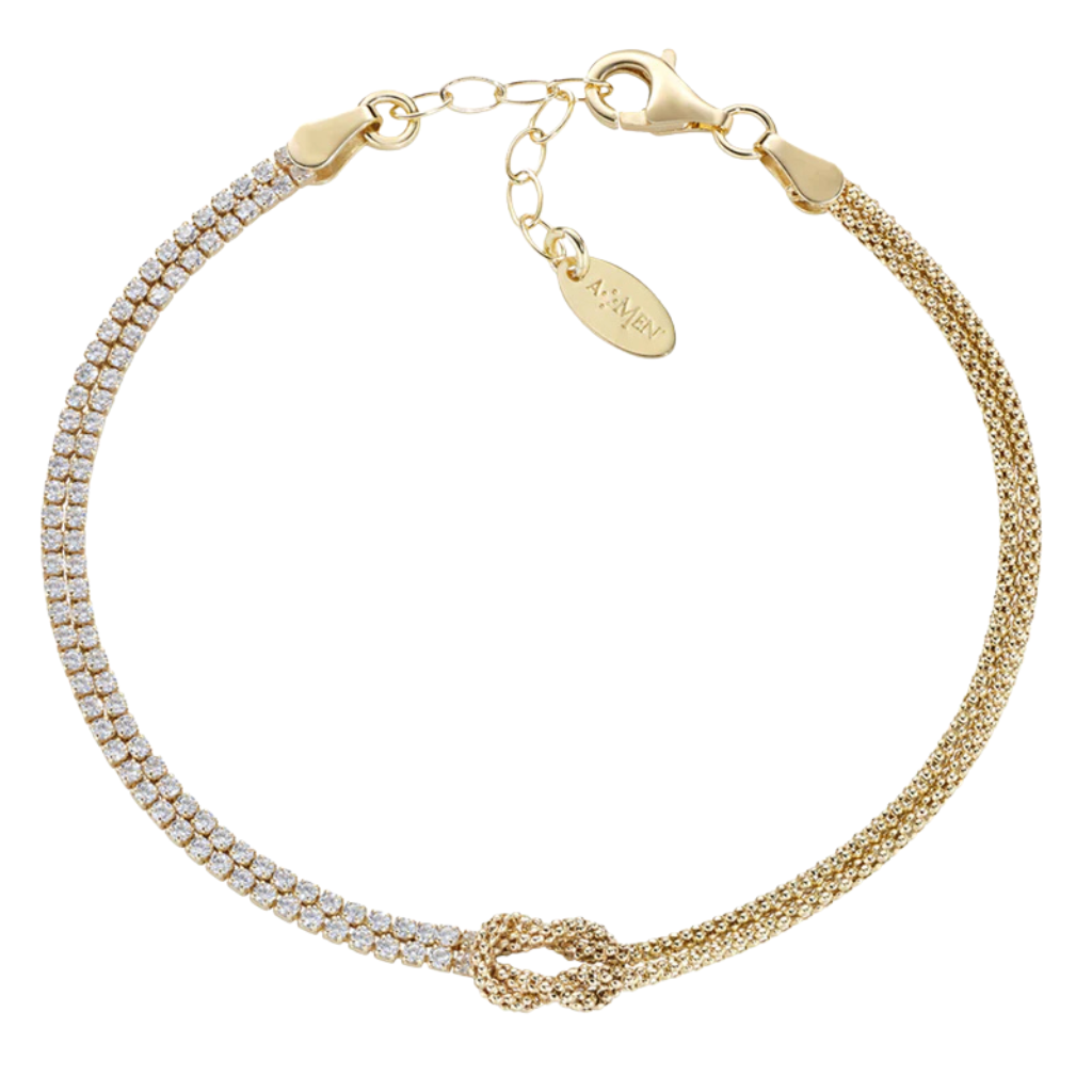 Amen Gold-Plated Love Knot Bracelet with Colored Zircons BRNOAMG