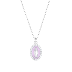 Amen Rhodium-Plated Necklace with Enameled Pink Miraculous Mini Medal CLMISMBRO