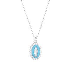 Amen Rhodium-Plated Necklace with Enameled Pink Miraculous Mini Medal CLMISMBRO