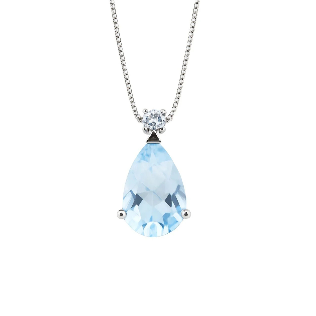 Collana Bibigì In Oro Bianco Con Acquamarina Taglio Goccia E Diamante -