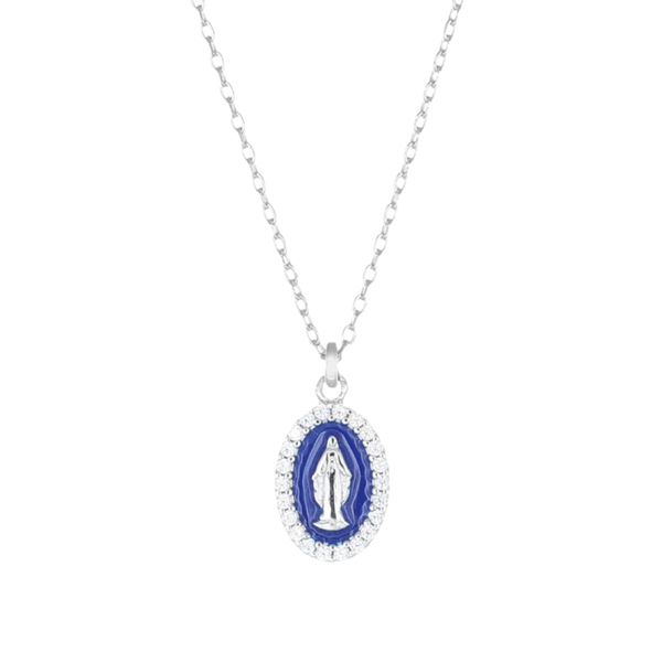 Collana Amen Rodiata Mini Medaglia Miracolosa Smaltata CLMISMB