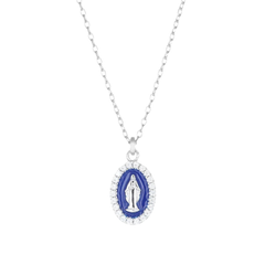 Amen Rhodium-Plated Necklace with Enameled Pink Miraculous Mini Medal CLMISMBRO