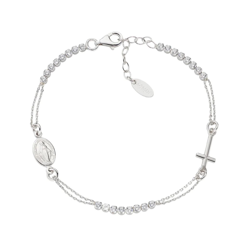 Bracciale Amen Rosario Tennis Con Zirconi Bianchi BRCRMI