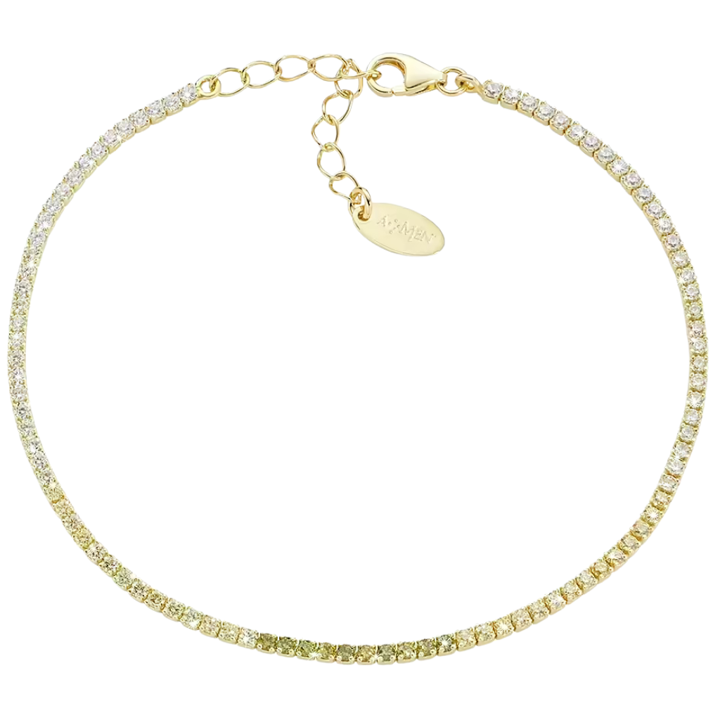 Amen Tennis Mania Gold Bracelet with Green Zirconia