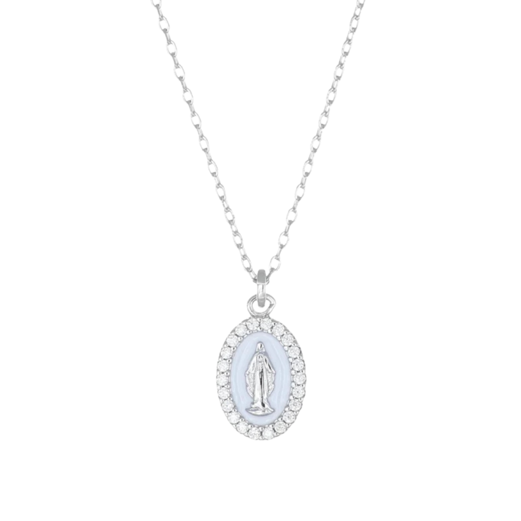 Collar Amén Rodiado Mini Medalla Milagrosa Esmaltada CLMISMB