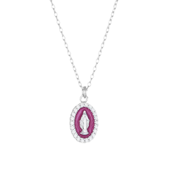 Amen Rhodium-Plated Necklace with Enameled Pink Miraculous Mini Medal CLMISMBRO