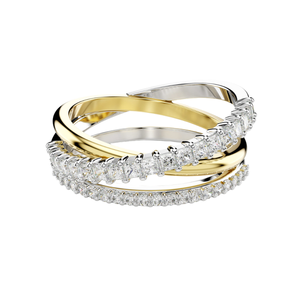 Anello Swarovski a 3 Fasce in Rodio Bianco e Giallo con Pietre Luminose Linea Hyperbola 5689730