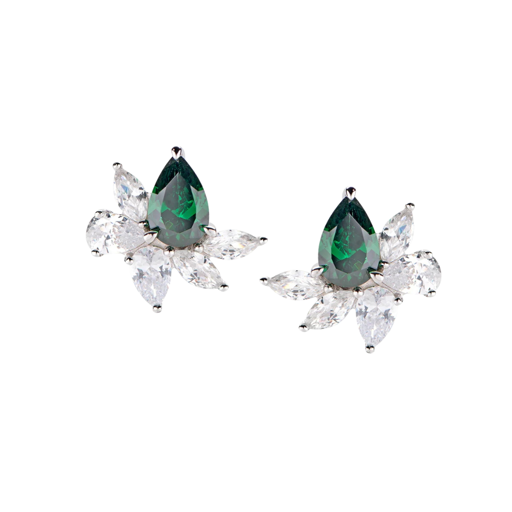 Stardust Earrings with White and Green Zircons