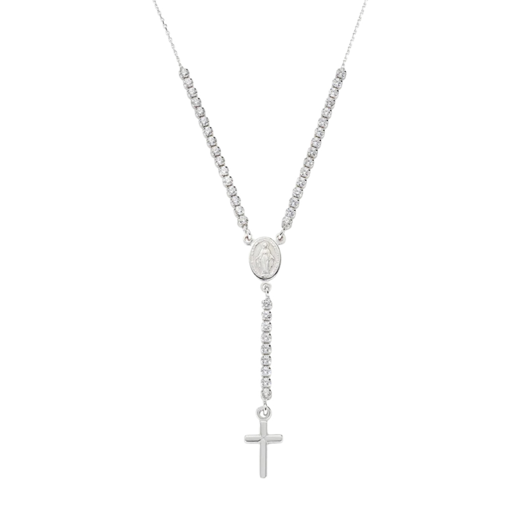 Amen Tennis Rosary White Stones Necklace CLCRMIBBZ4
