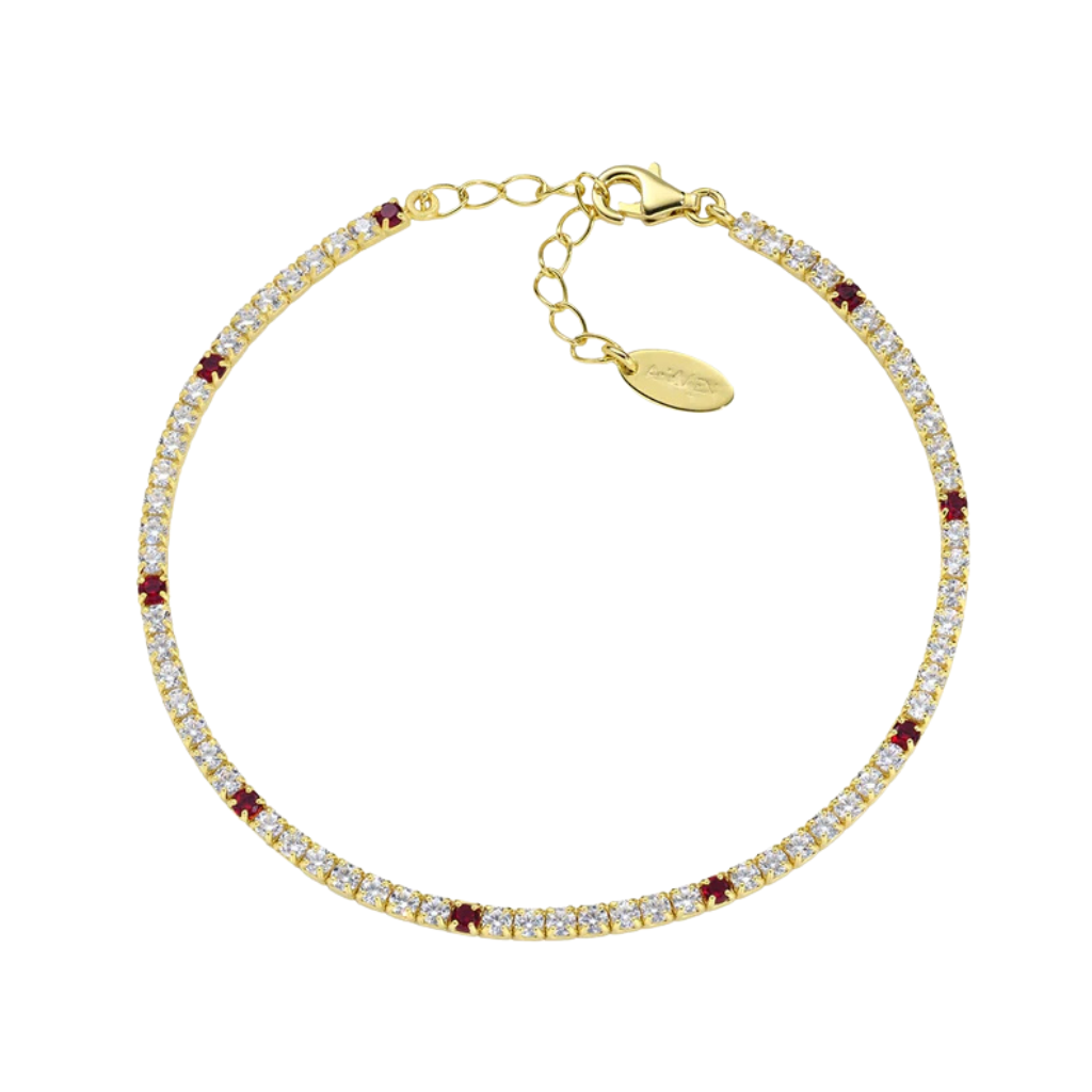 Amen Gold Tennis Bracelet with Red and White Zirconia