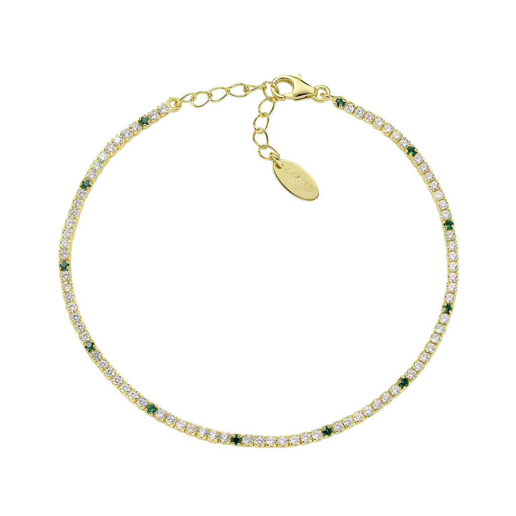 Amen Tennis Mania Gold Bracelet with Green and White Zirconia