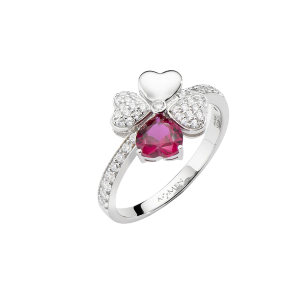 Anello Amen Quadricuore Rodio Con Zirconi Bianchi E Colorati RQUB