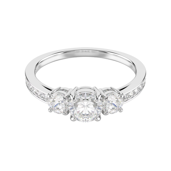 Anello Swarovski Trilogy con Pietre Bianche in Rodio Bianco -