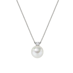Amen Necklace in Silver with 8 mm Pearl and White Zircon