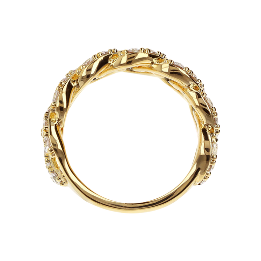 Anello Bronzallure A Fascia Catena Grumetta Squadrata Bianca Con Pavé Di Cubic Zirconia