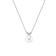 Amen Necklace in Silver with 8 mm Pearl and White Zircon