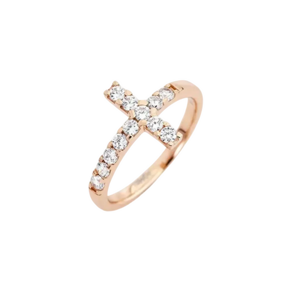 Anello Amen Rosè Con Croce Di Zirconi Bianchi ACORB-54