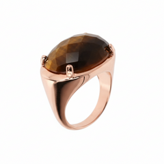 Anillo Bronzallure chapado en oro rosa con ojo de tigre natural de corte ovalado