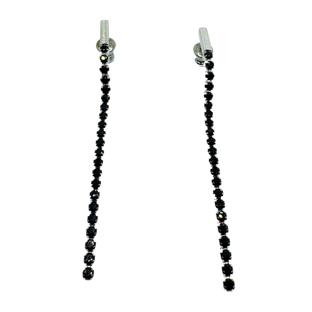 Rebecca Diana Pendant Earrings in Silver with Black Zircons