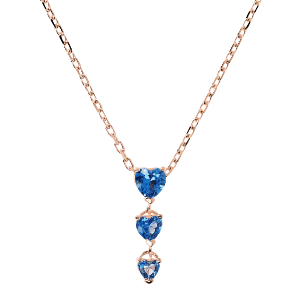 Bronzallure Three Graduated Hearts Necklace in Cubic Zirconia