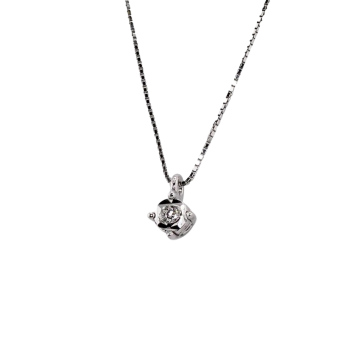 Collana Bibigi In Oro Bianco E Diamante Con Montatura Griffe Dischetto Diamantato -