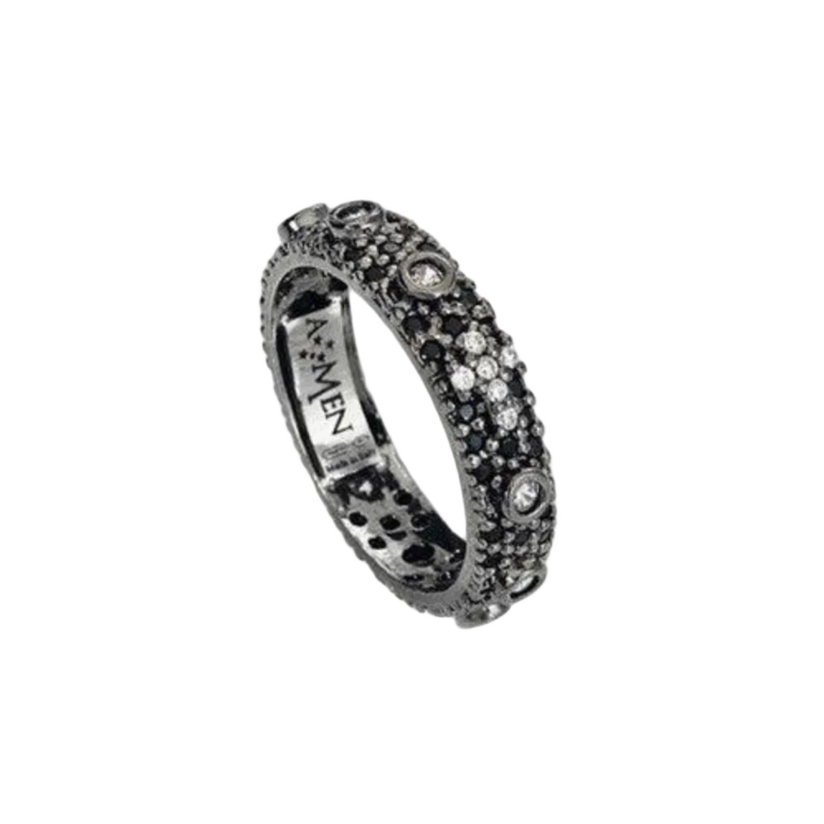 Anillo rosario bruñido Amén con circonitas pavé negras