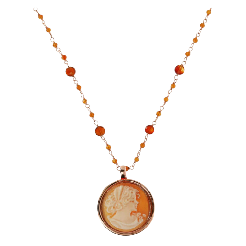 Bronzallure Rosary Necklace with Cameo and Carnelian