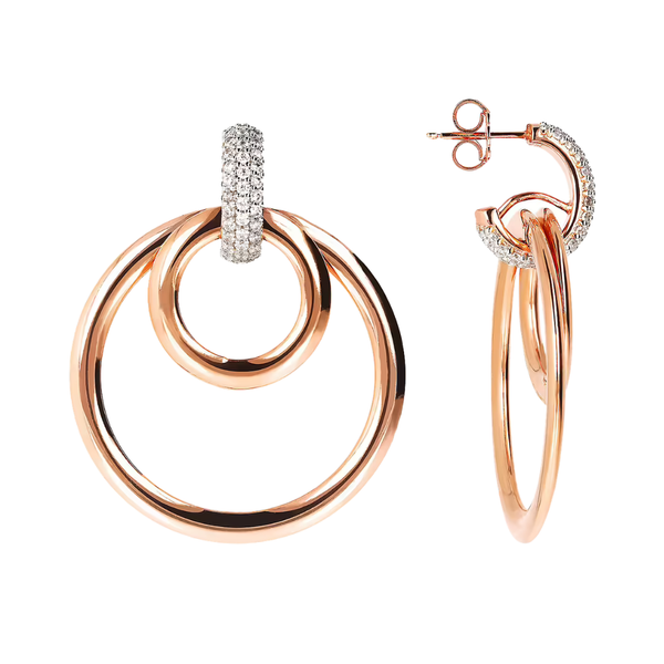 Pendientes con colgante de doble aro y pavé Bronzallure