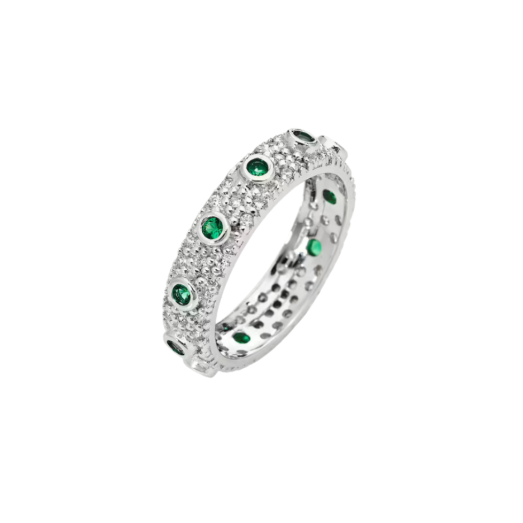 Anello Amen Rosario Con Zirconi Pavè Verdi AROZBV