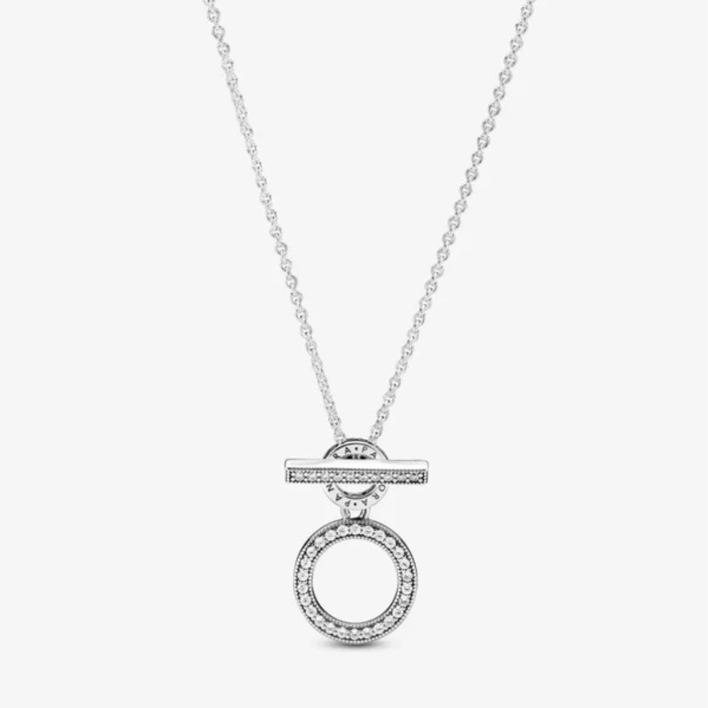 Collar Pandora de doble círculo con barra en T