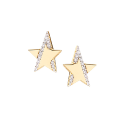 Amen Star Flat Gold Earrings with White Zirconia