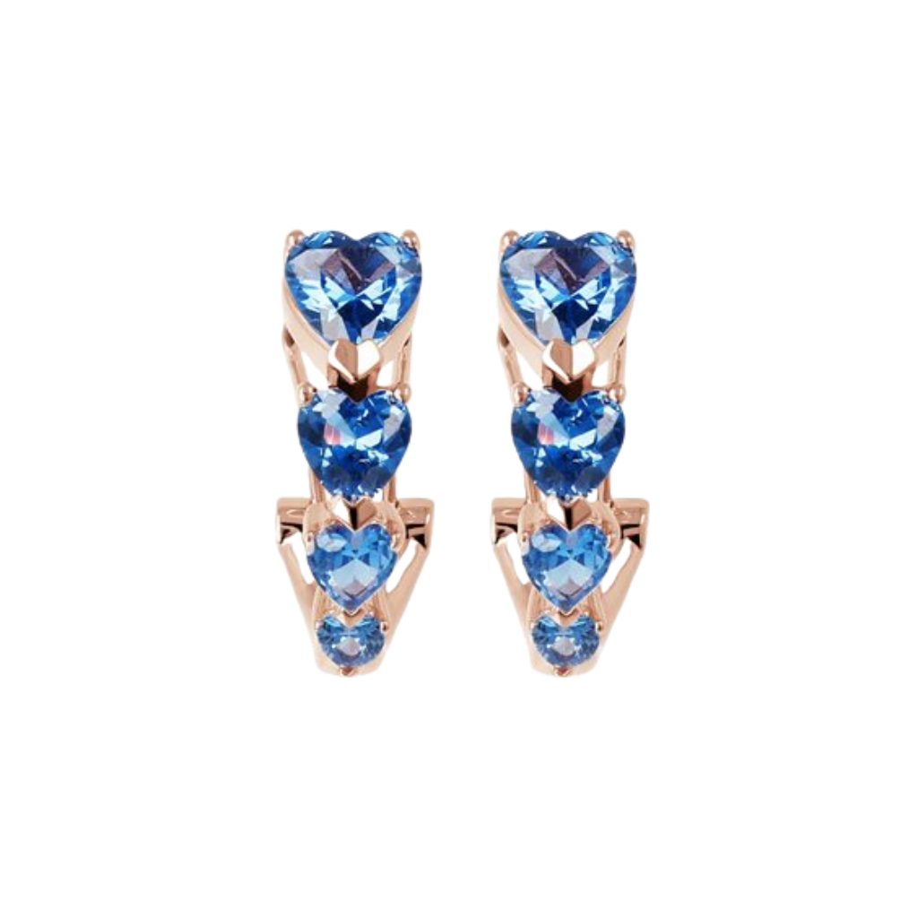 Bronzallure Four Hearts Earrings in Blue Cubic Zirconia