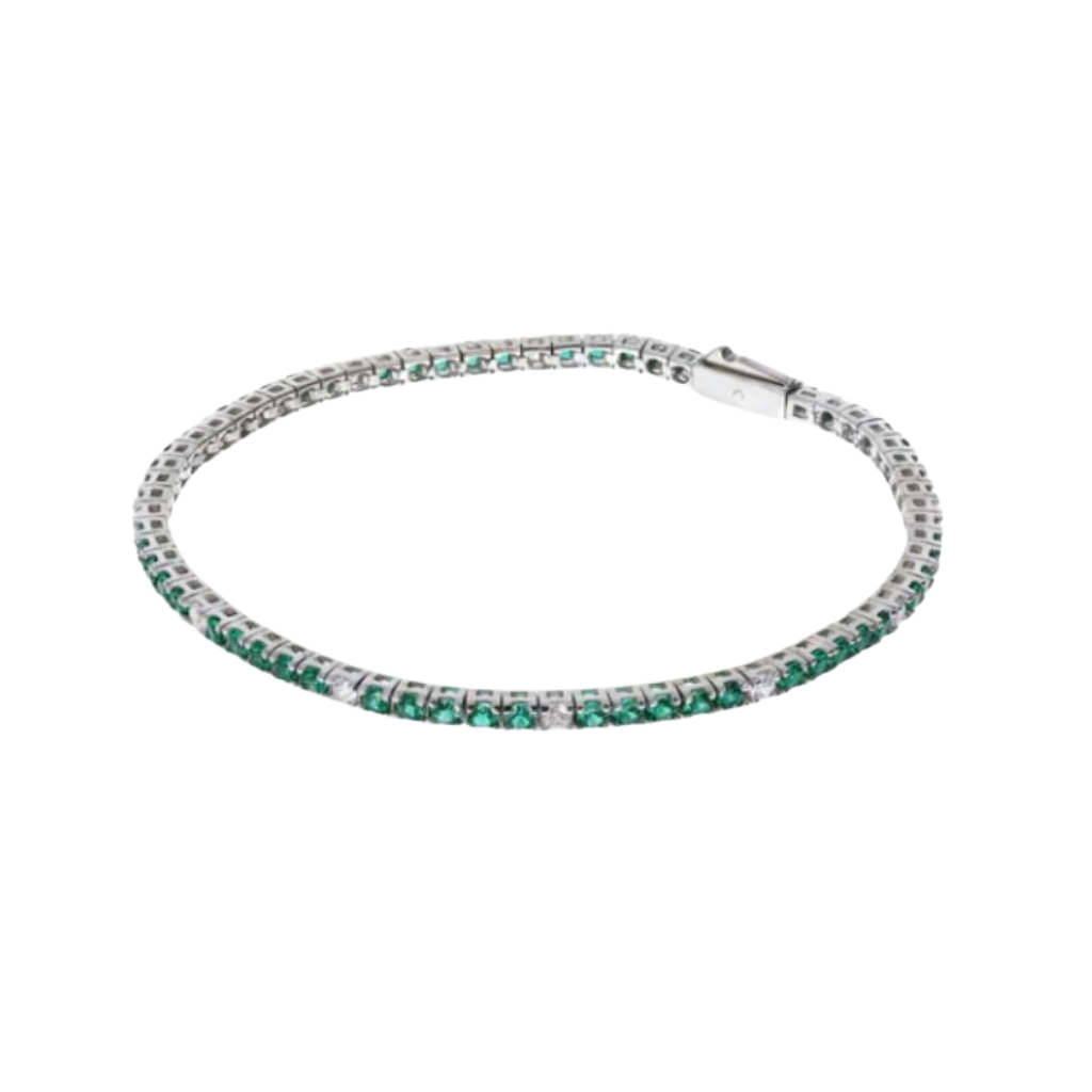 Albert M. Two-Tone Tennis Bracelet with Green and White Cubic Zirconia
