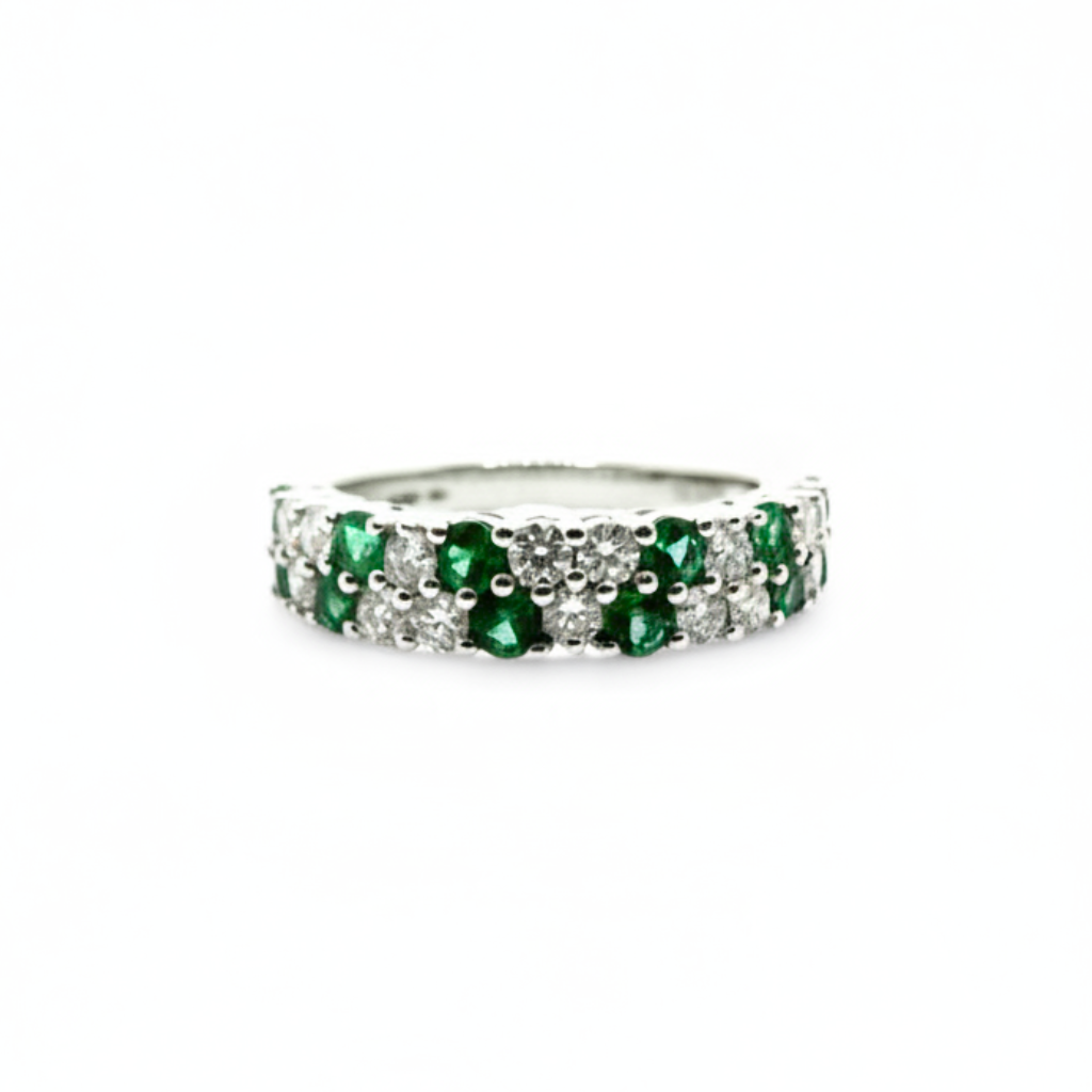 Giorgio Visconti White Gold Eternity Ring with 0.57 ct Emeralds and 0.51 ct Diamonds.