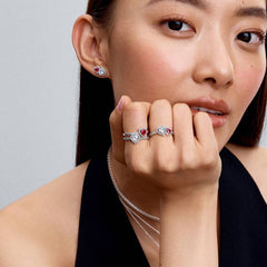 Pandora Double Hearts Ring White and Red