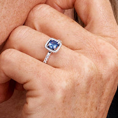 Pandora Small Blue Square Light Point Ring with White Zirconia Sides