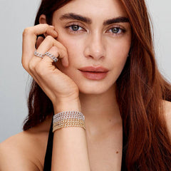Anillo Pandora con cadena de eslabones cubanos y pavé