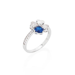 Amen Quadricuore Ring in Rhodium and White and Blue Zircons