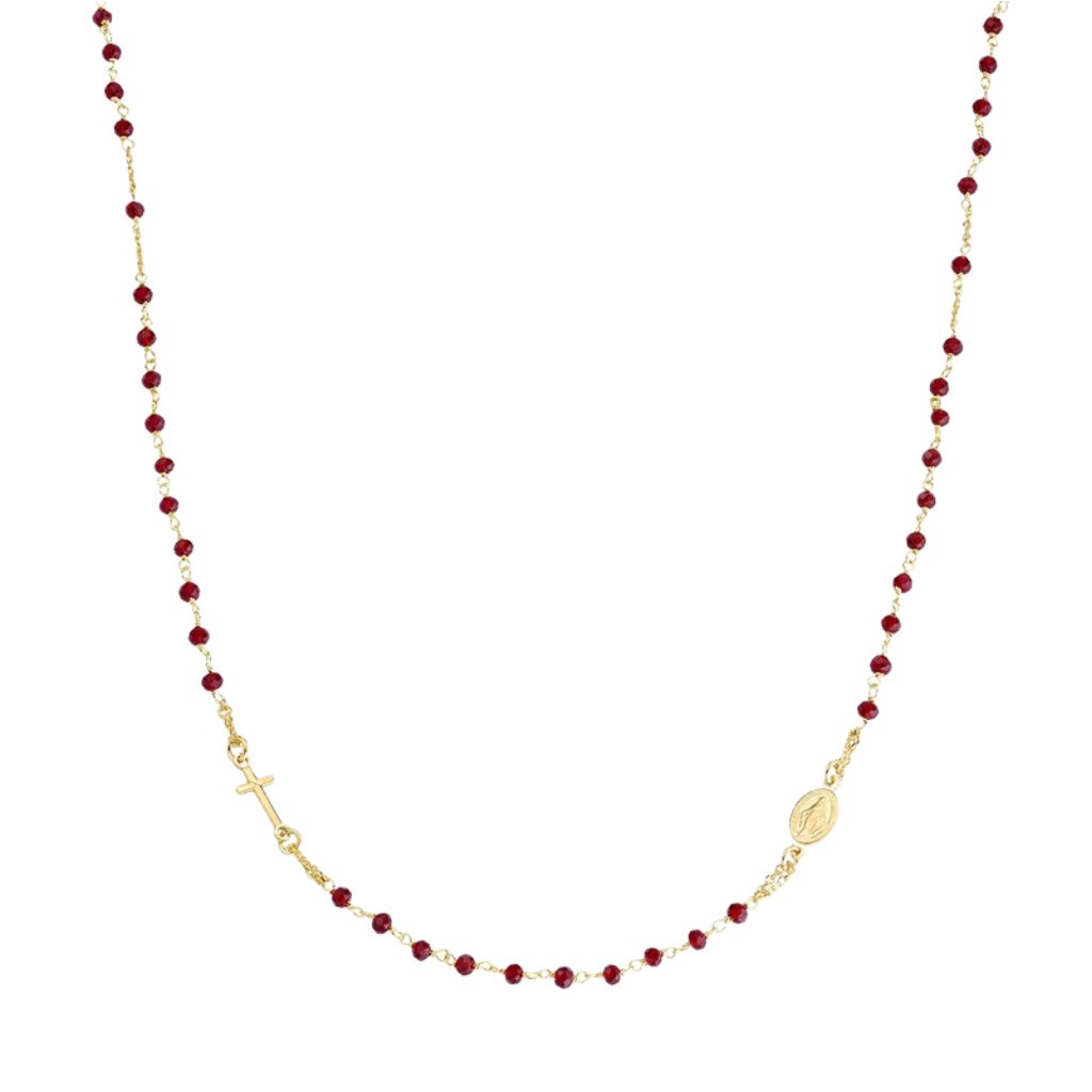 Amen Rosary Necklace Gold Choker with Black Crystals
