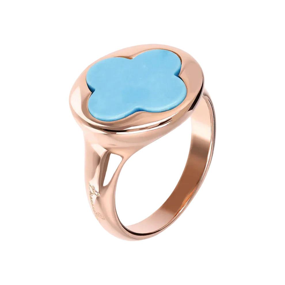 Bronzallure Cocktail Ring with Four-Leaf Clover in Magnesite