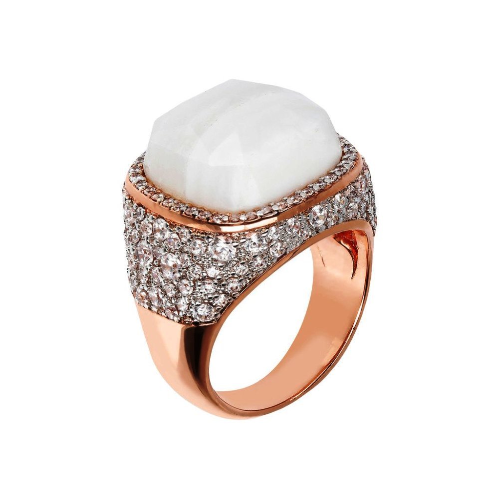 Anillo Bronzallure Chevalier con ágata blanca y circonita cúbica