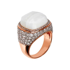 Anillo Bronzallure Chevalier con ágata blanca y circonita cúbica