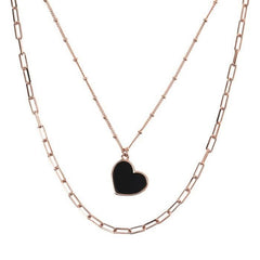 Collana Bronzallure Doppio Filo In Golden Rosè Con Cuore In Onice Nero WSBZ01890.BO