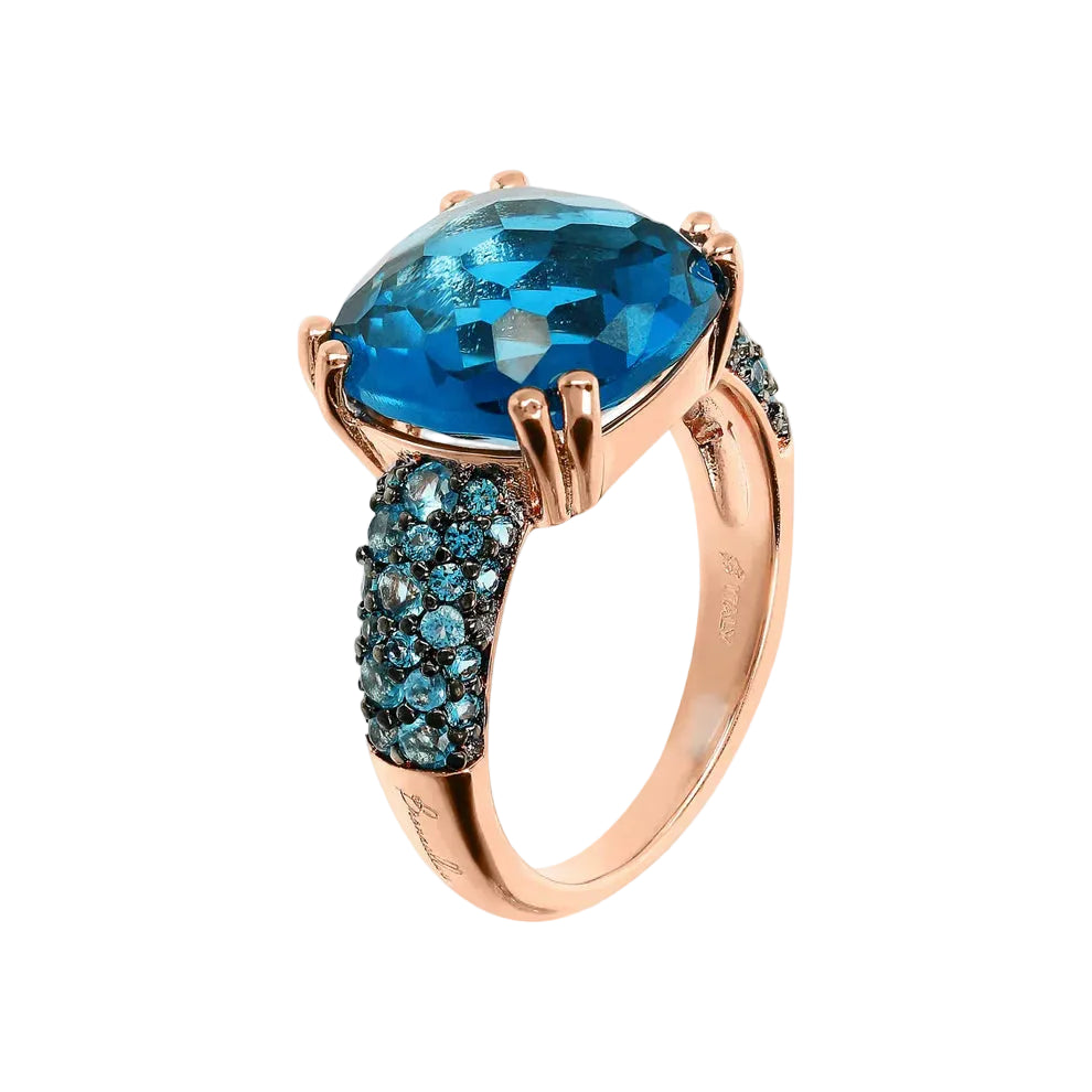 Anello Bronzallure Cocktail Con Prisma Gem Quadrata Blu E Pavé WSBZ02179.BLUE-56