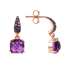 Bronzallure Pendant Earrings with Square Gem Prism and Amethyst Pavé