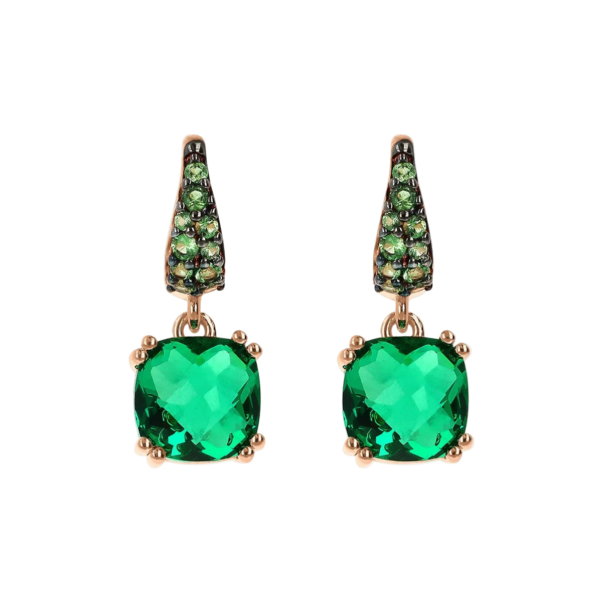 Bronzallure Pendant Earrings with Square Gem Prism and Amethyst Pavé