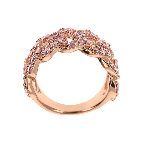 Anillo Bronzallure de cadena cuadrada con pavé de circonitas cúbicas rosas