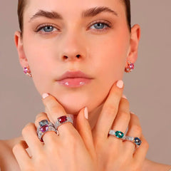 Bronzallure Ring with Prismatic Gem Mosaic Cut Amethyst and Cubic Zirconia Pavé