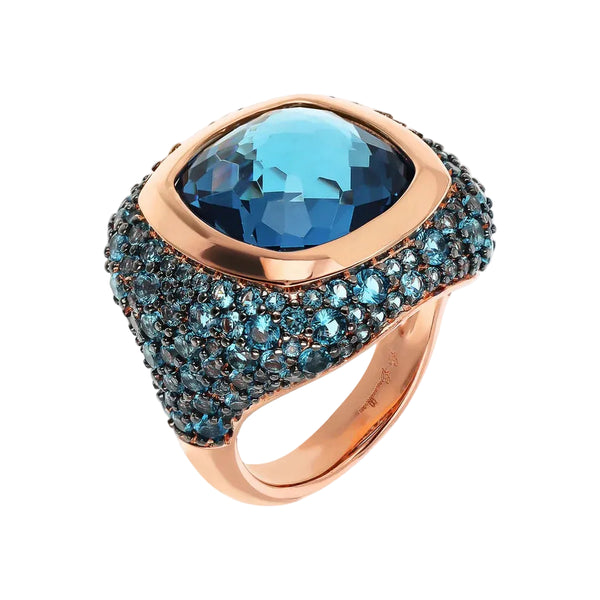 Anillo Bronzallure Chevalier con gema de prisma azul y pavé de circonitas cúbicas