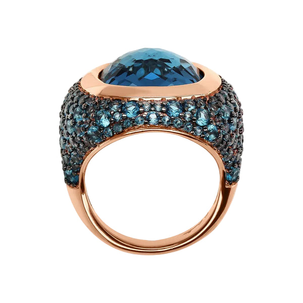 Anillo Bronzallure Chevalier con gema de prisma azul y pavé de circonitas cúbicas